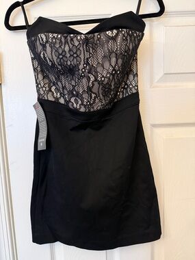 bebe Black Strapless Mini Dress with Nude Lace Bodice